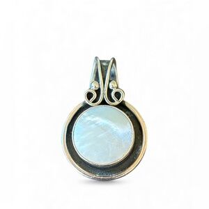 Artisan Mother of Pearl Round Handmade Pendant on Sterling Silver HOB Mexico‎